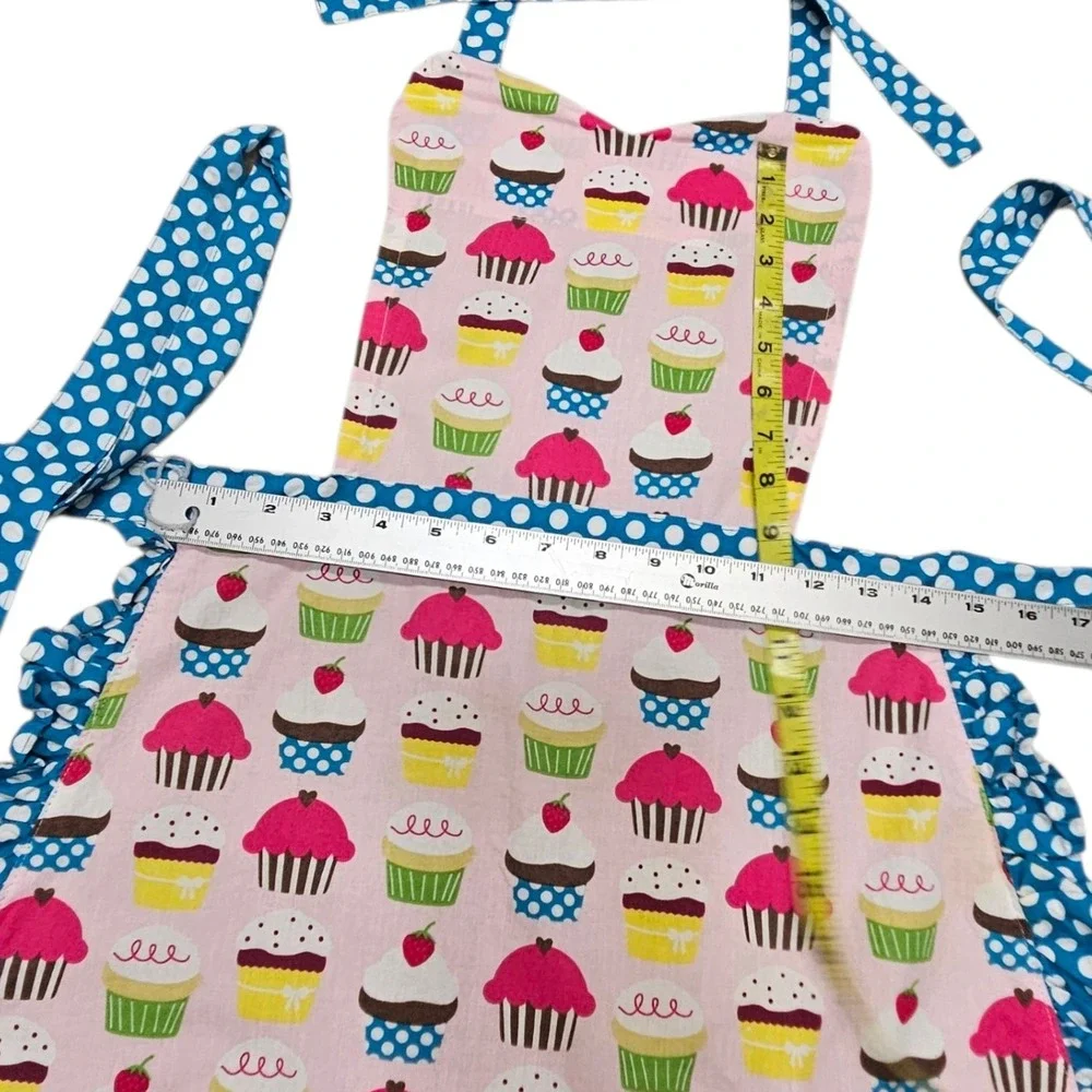 Adult Cupcake Apron Polka Dot Ruffle Pink Blue Cotton‎ Kitchen Baking Cooking